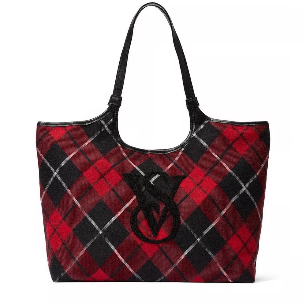 NEW Victoria’s Secret Red and Black Plaid Holiday Tote